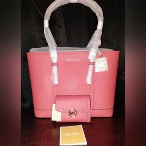 NEW Michael Kors Lt Bry Srbt Jet Set Tote and Leida Wallet Set